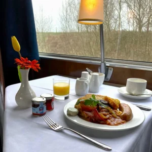 Classic breakfast aboard a train