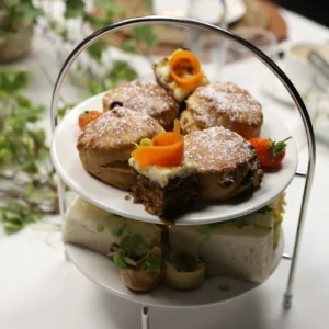 Biscuits stacked on an elegant display